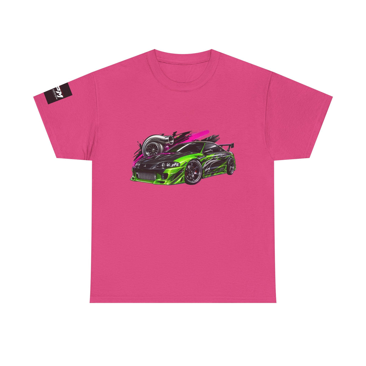 Sportscar Graphic T-Shirt — Neon Green & Pink Drift Car Design | MPM Tuning Design