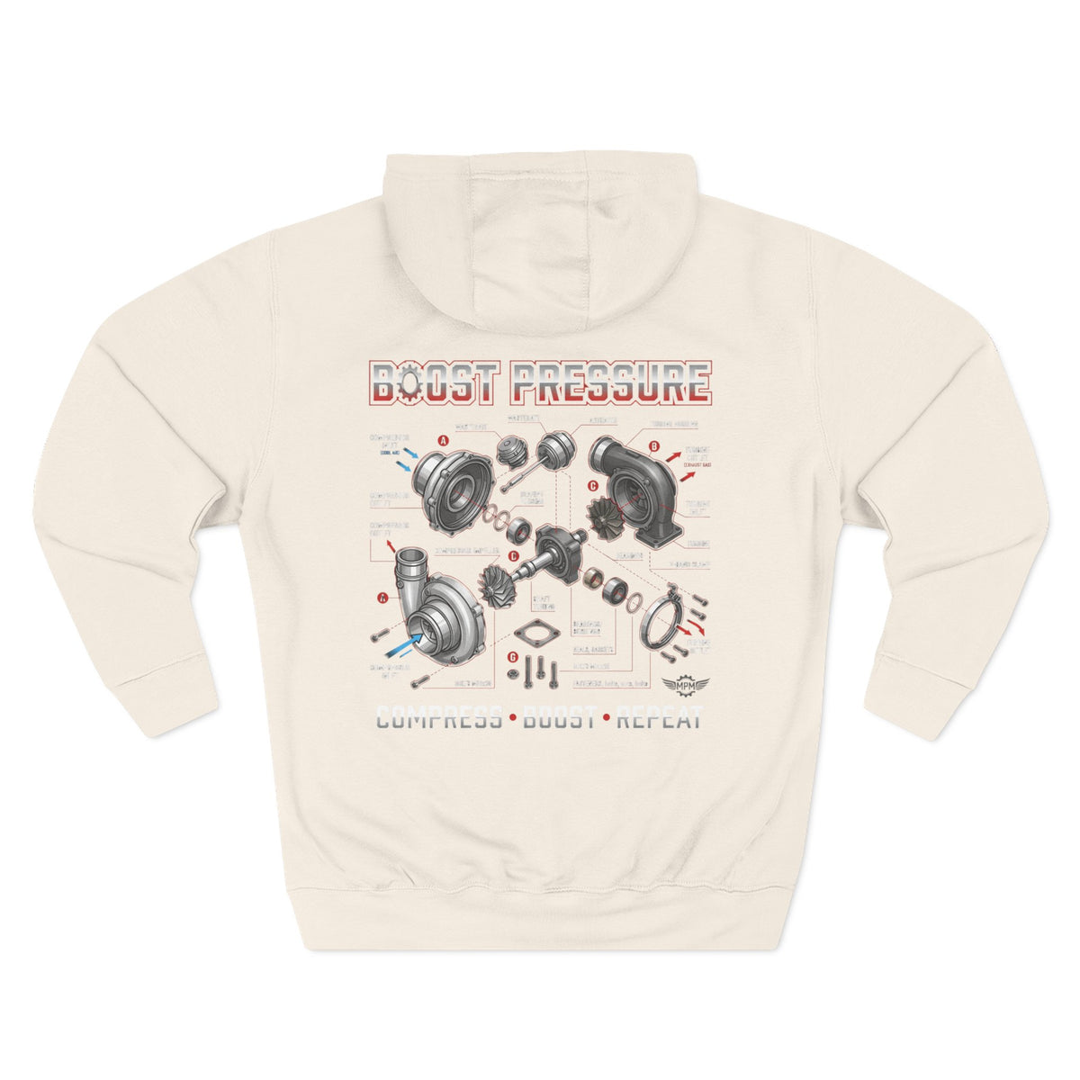 Boost Pressure Turbo Diagram Hoodie — JDM Fleece Pullover | MPM Tuning Design