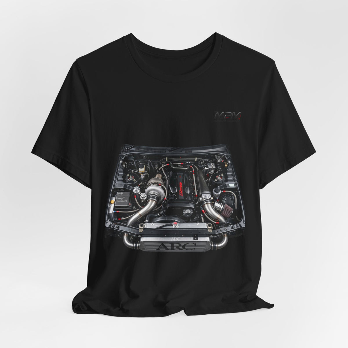 Engine Bay Graphic Tee — Twin-Turbo Motor Illustration T-Shirt | MPM Tuning Design