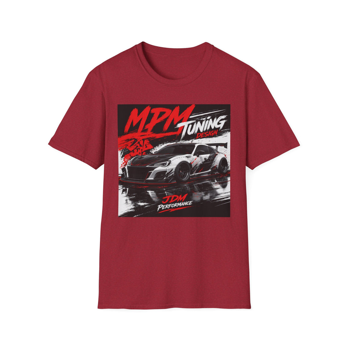 MPM JDM Racing Car Graphic T-Shirt — Red Brushstroke Automotive Tee | MPM Tuning Design