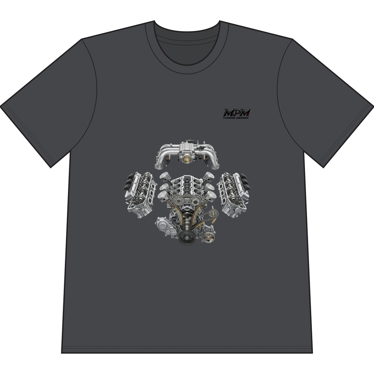 Engine Blueprint T-Shirt — Automotive V8 Parts Illustration Tee