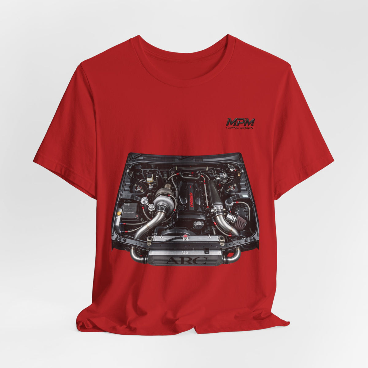 Engine Bay Graphic Tee — Twin-Turbo Motor Illustration T-Shirt | MPM Tuning Design