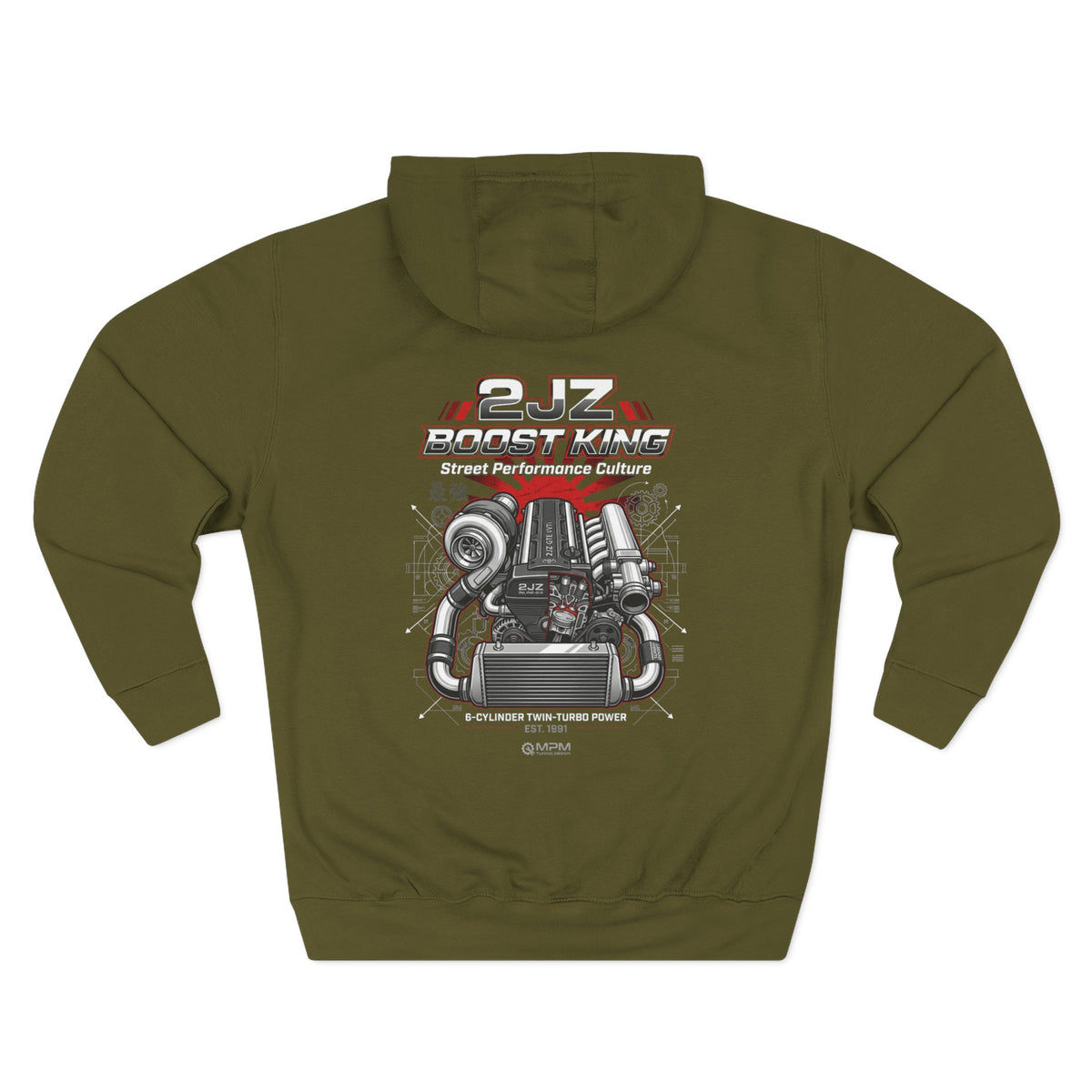 Engineered Torque Hoodie — 2JZ Boosted Racing Graphic Fleece | MPM Tuning Design