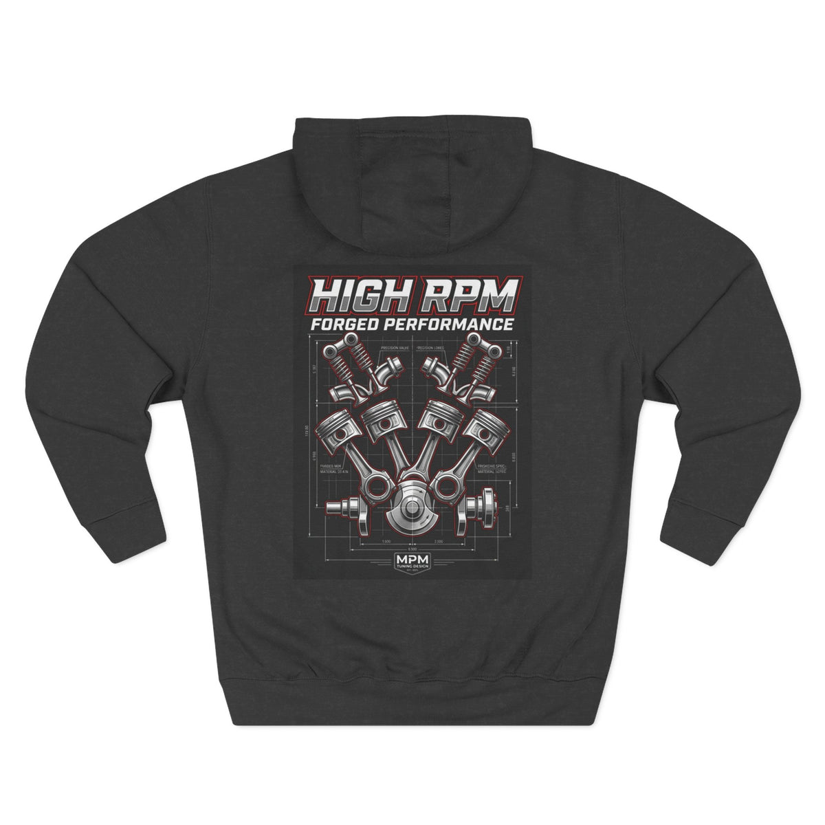 High RPM Hoodie — Forged Performance Engine Graphic Pullover | MPM Tuning Design