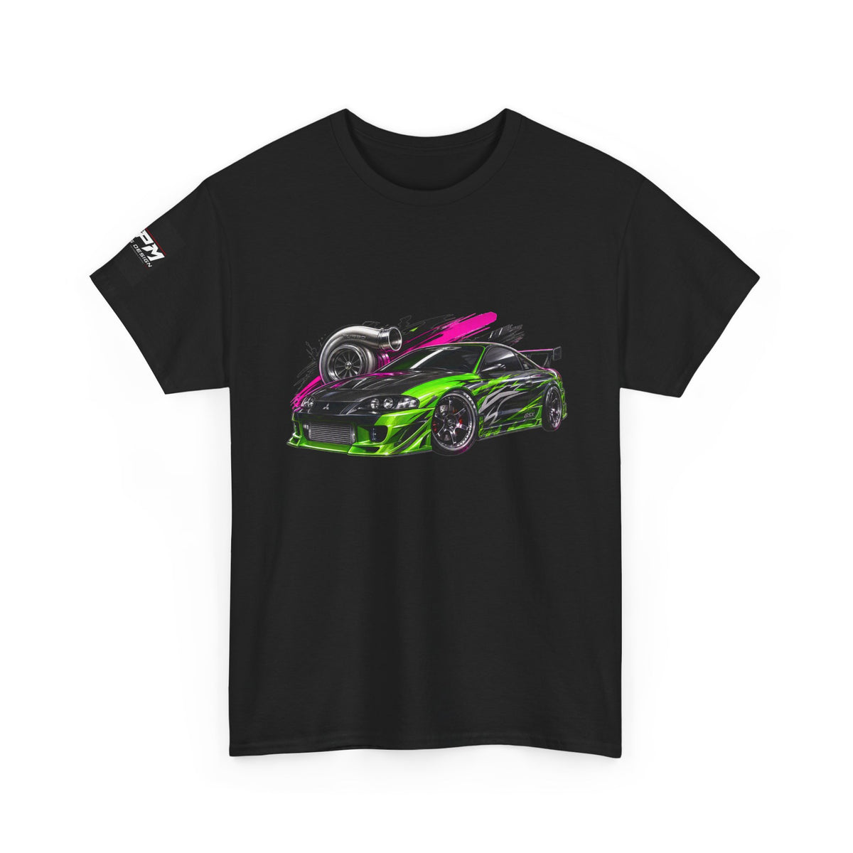 Sportscar Graphic T-Shirt — Neon Green & Pink Drift Car Design | MPM Tuning Design
