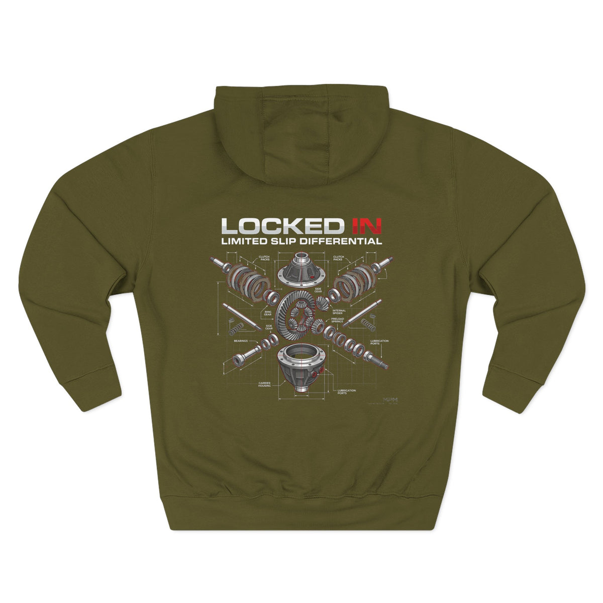 Car Parts Hoodie — Locked In Drivetrain Graphic Fleece | MPM Tuning Design