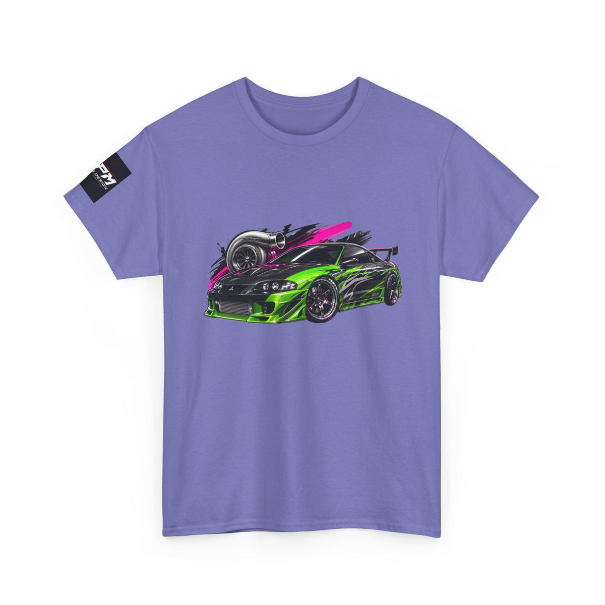 Sportscar Graphic T-Shirt — Neon Green & Pink Drift Car Design | MPM Tuning Design