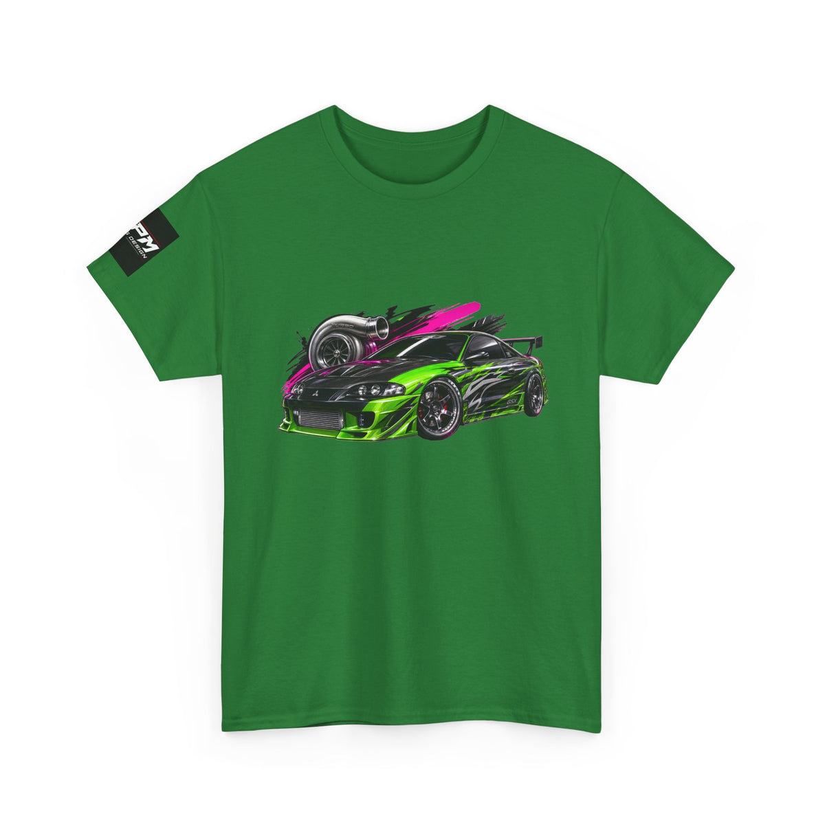 Sportscar Graphic T-Shirt — Neon Green & Pink Drift Car Design | MPM Tuning Design