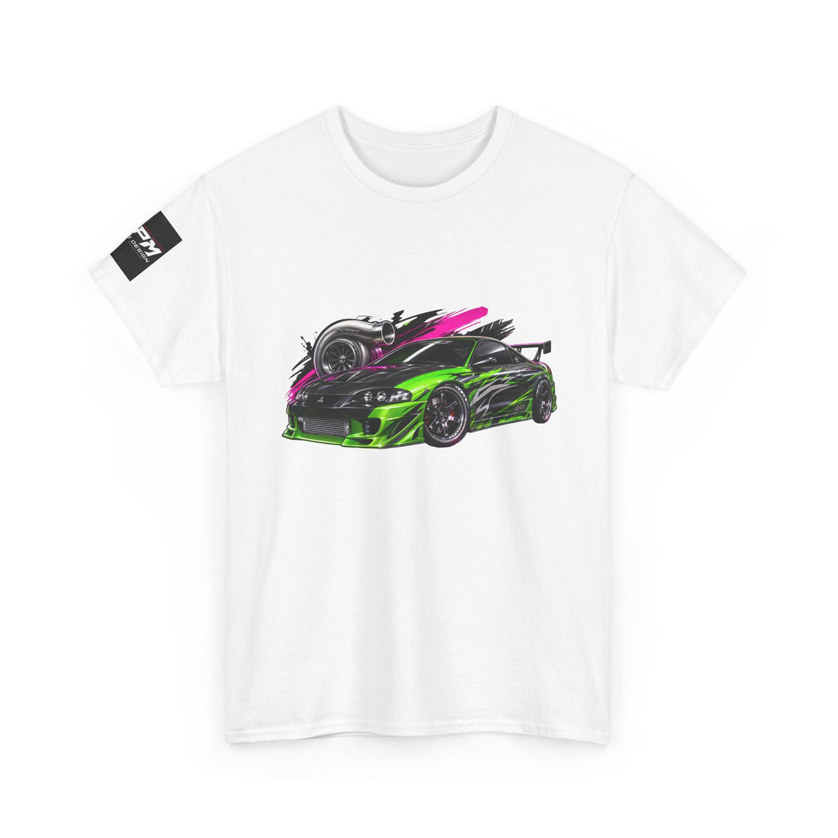 Sportscar Graphic T-Shirt — Neon Green & Pink Drift Car Design | MPM Tuning Design