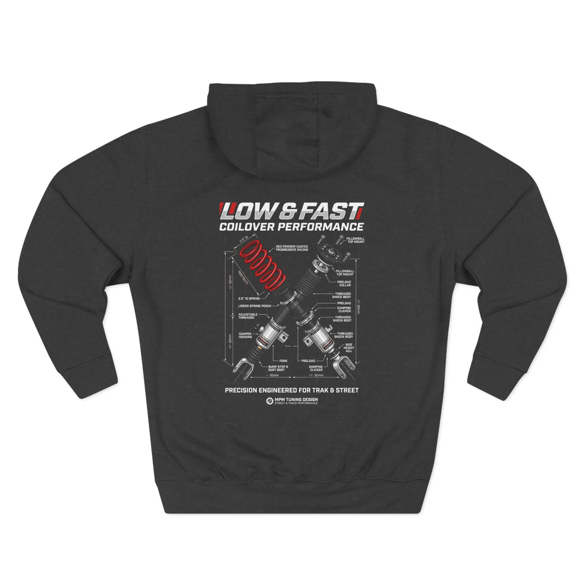 Auto Coil & Strut Hoodie — Racing Suspension Graphic Fleece | MPM Tuning Design