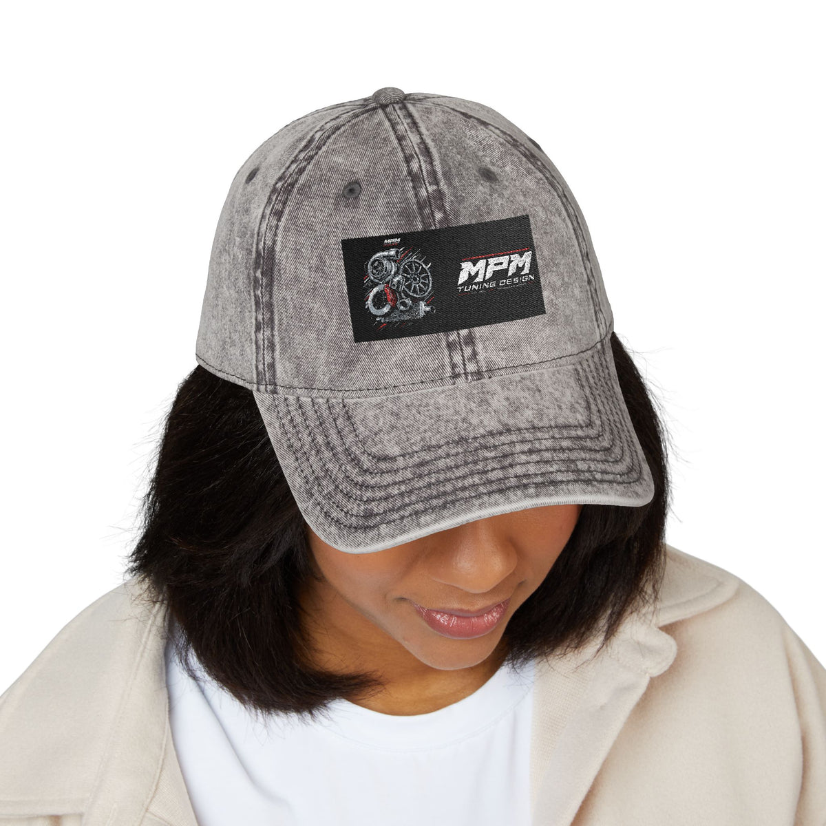 Vintage Embroidered Cap — Distressed Red Dad Hat with MPM Logo | MPM Tuning Design