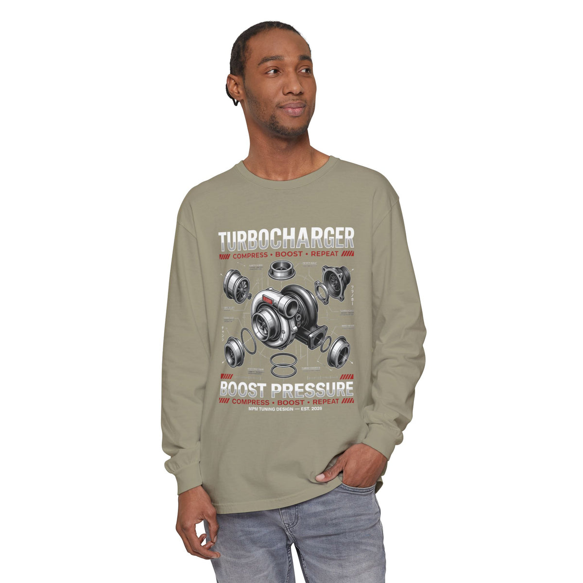 Turbocharger Boost Pressure Long Sleeve Tee — JDM Graphic | MPM Tuning Design