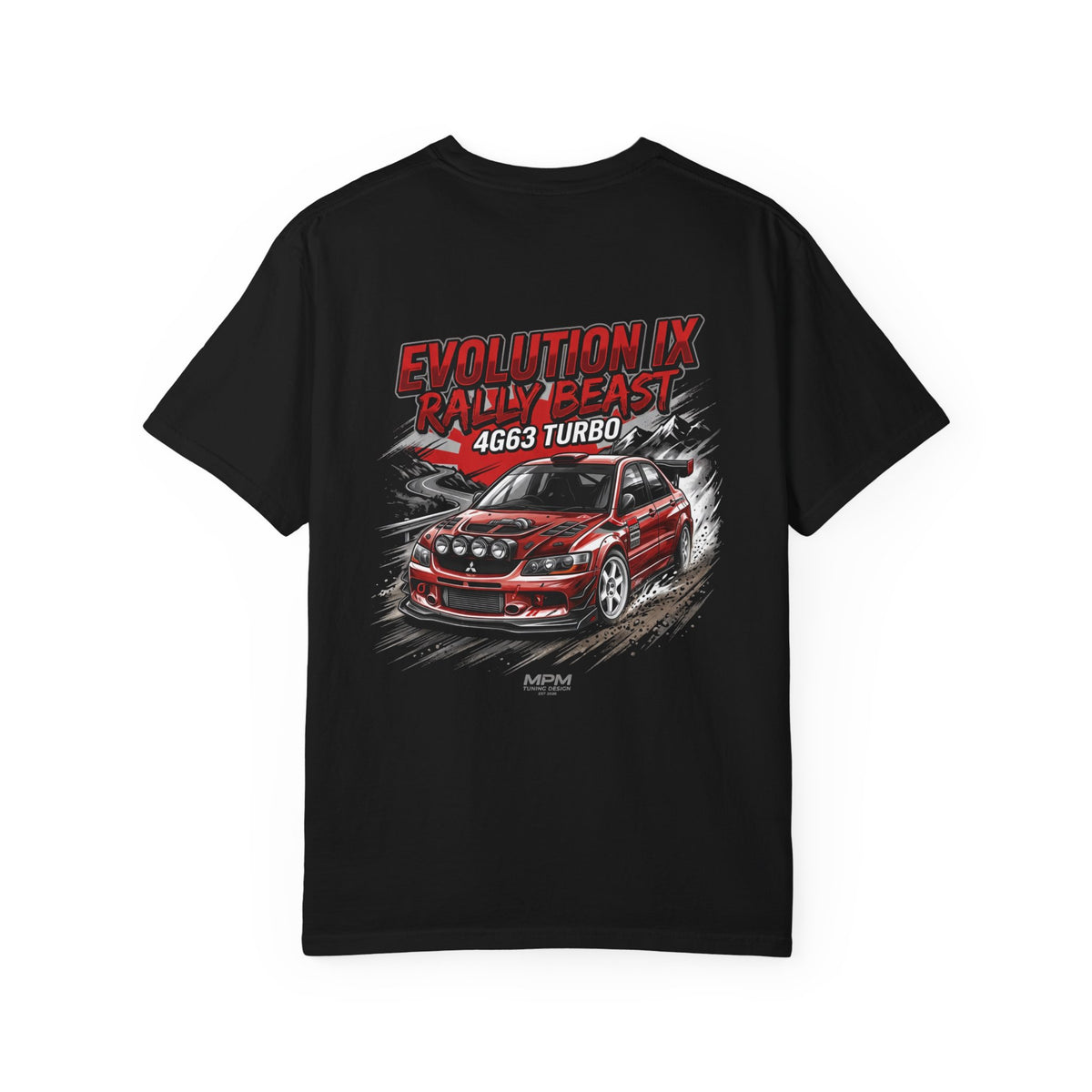 Mitsubishi Evolution IX Rally Beast T-Shirt — 4G63 Turbo JDM Graphic Tee | MPM Tuning Design