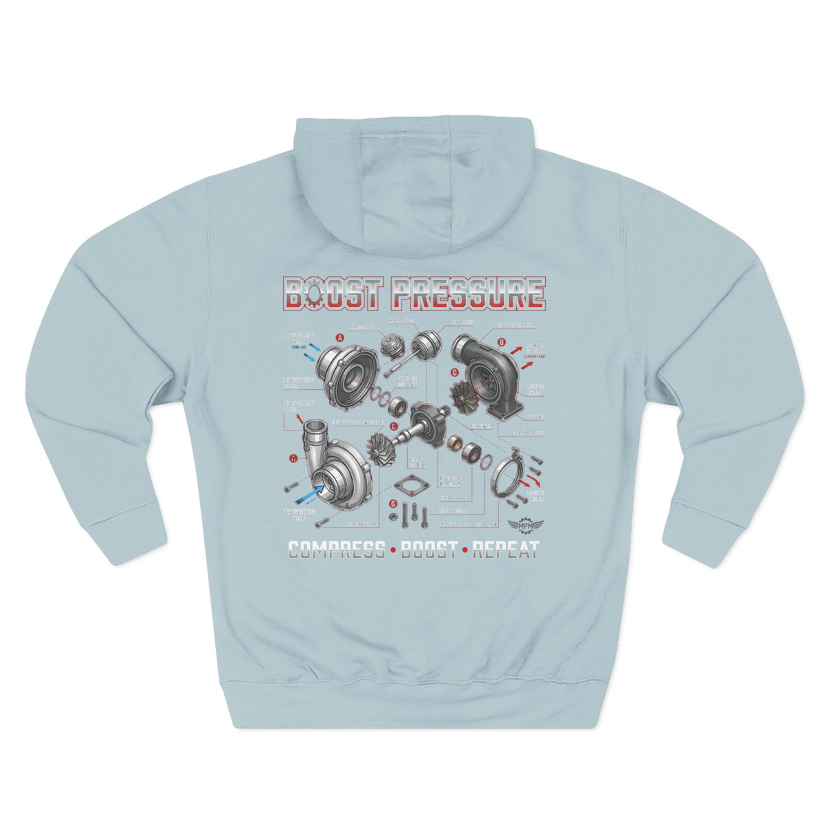 Boost Pressure Turbo Diagram Hoodie — JDM Fleece Pullover | MPM Tuning Design