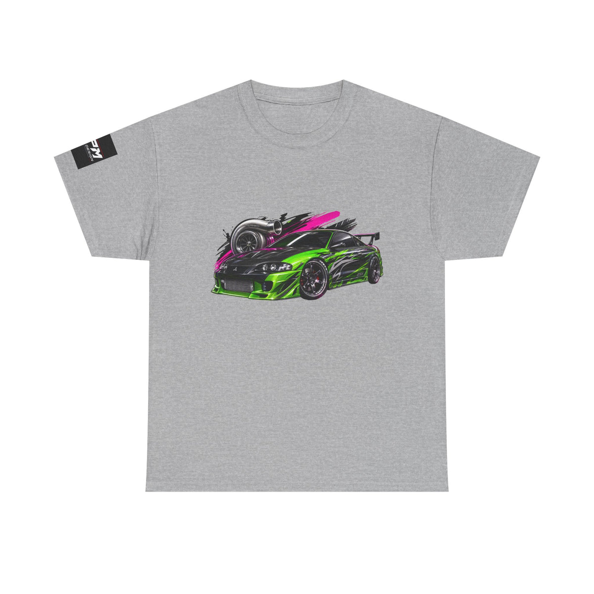 Sportscar Graphic T-Shirt — Neon Green & Pink Drift Car Design | MPM Tuning Design