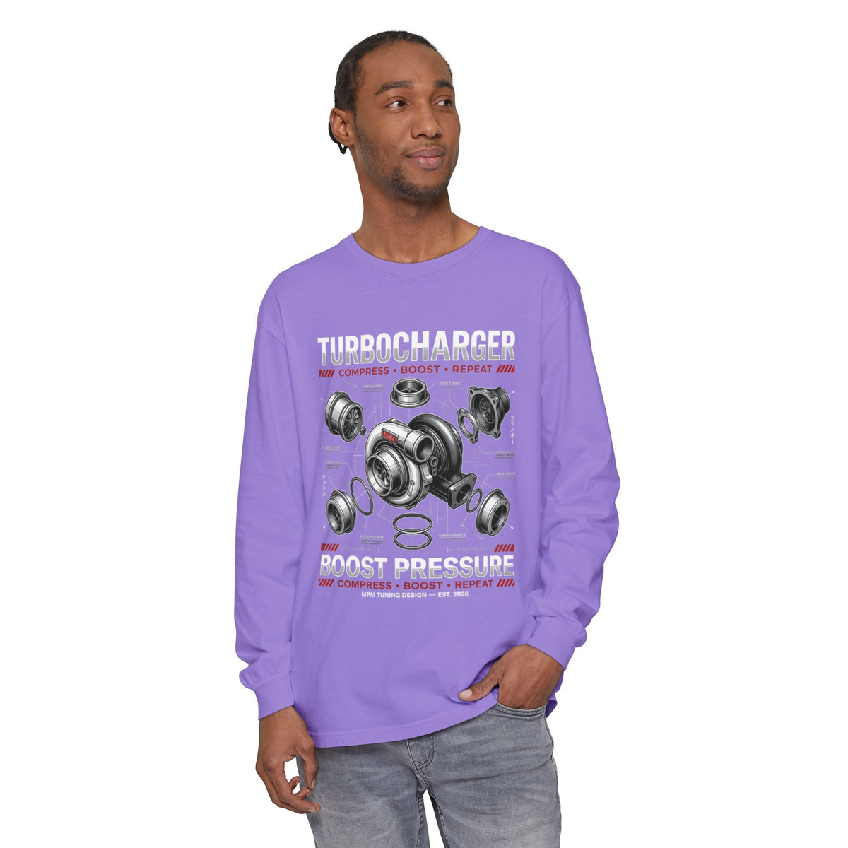 Turbocharger Boost Pressure Long Sleeve Tee — JDM Graphic | MPM Tuning Design