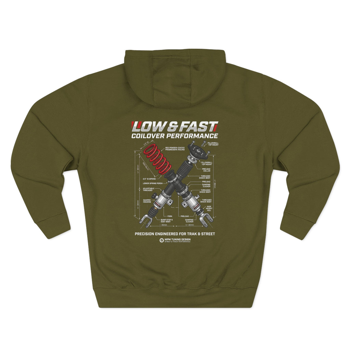 Auto Coil & Strut Hoodie — Racing Suspension Graphic Fleece | MPM Tuning Design