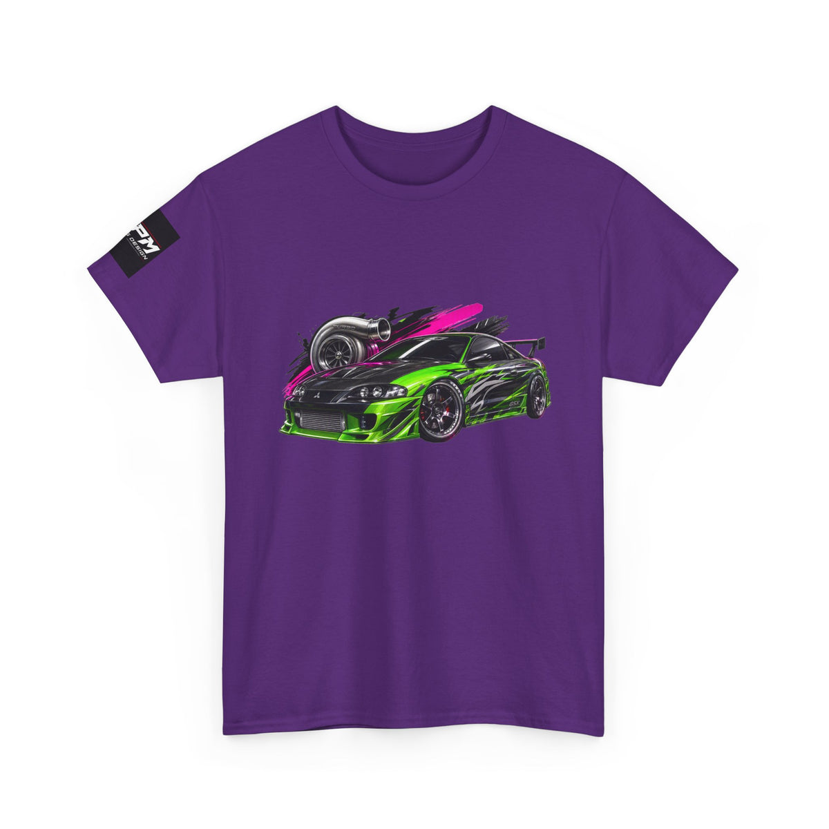 Sportscar Graphic T-Shirt — Neon Green & Pink Drift Car Design | MPM Tuning Design