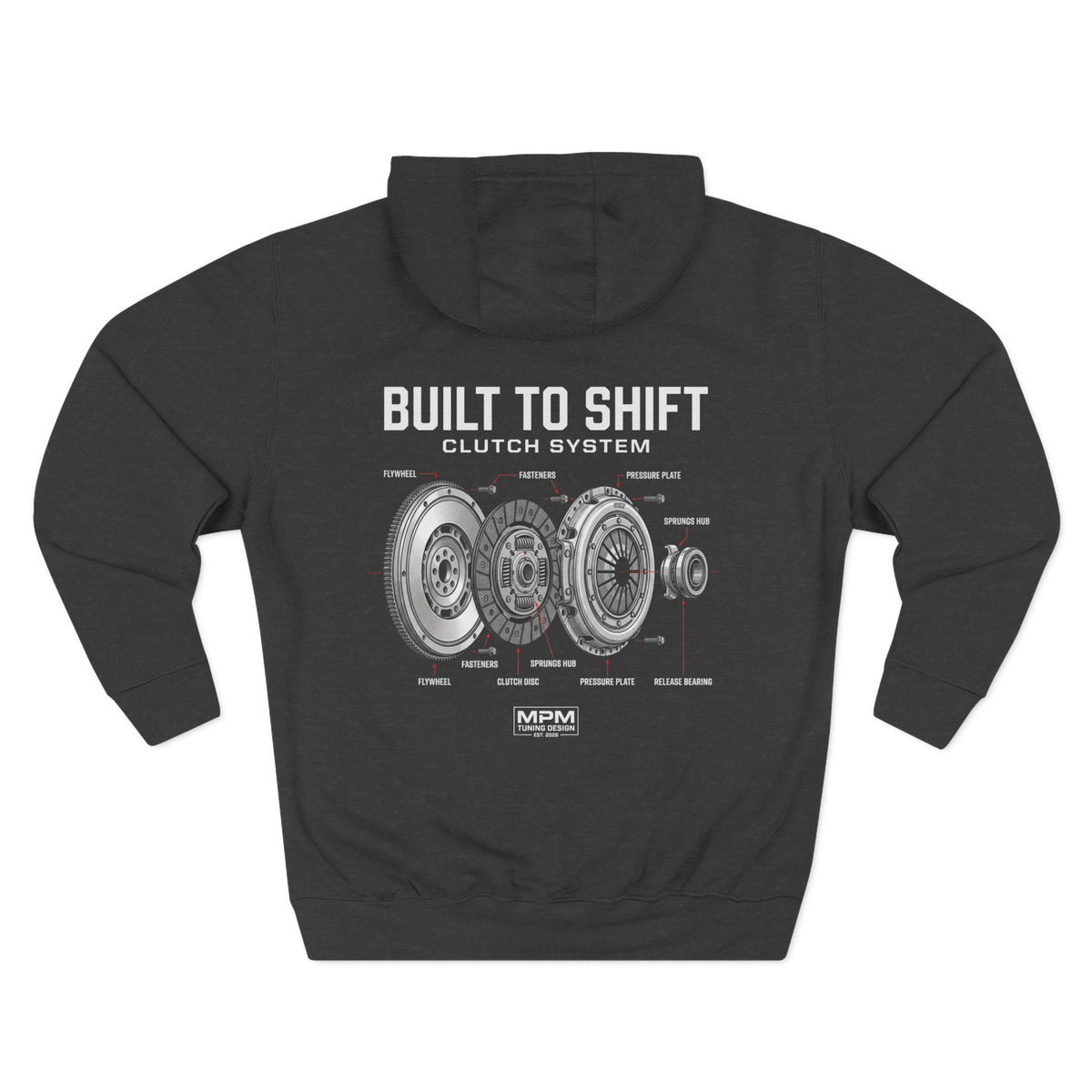 Built to Shift Hoodie — Clutch &amp; Flywheel Mechanic Graphic | MPM Tuning Design
