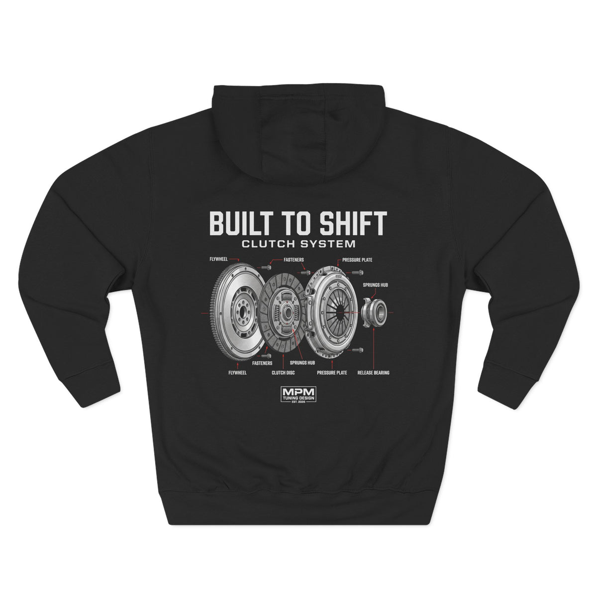 Built to Shift Hoodie — Clutch &amp; Flywheel Mechanic Graphic | MPM Tuning Design