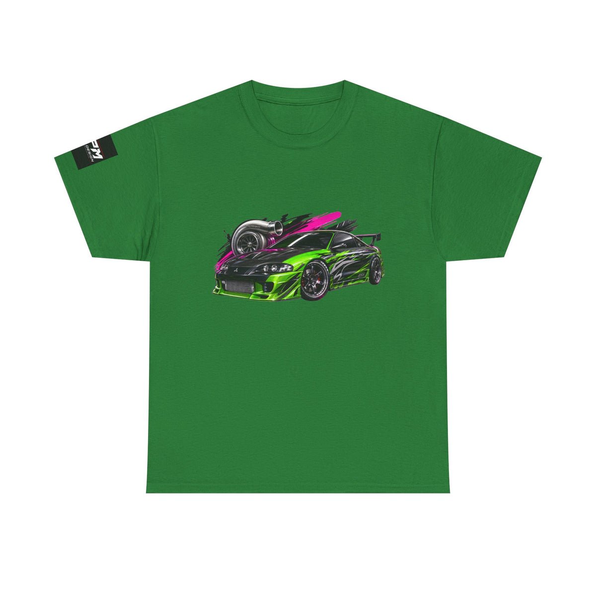 Sportscar Graphic T-Shirt — Neon Green &amp; Pink Drift Car Design | MPM Tuning Design