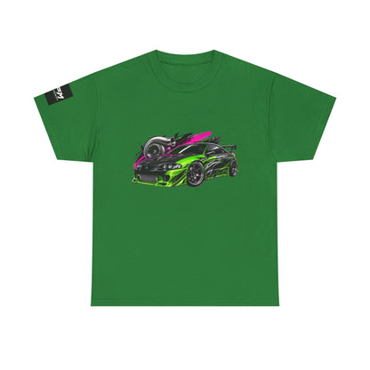 Sportscar Graphic T-Shirt — Neon Green &amp; Pink Drift Car Design | MPM Tuning Design