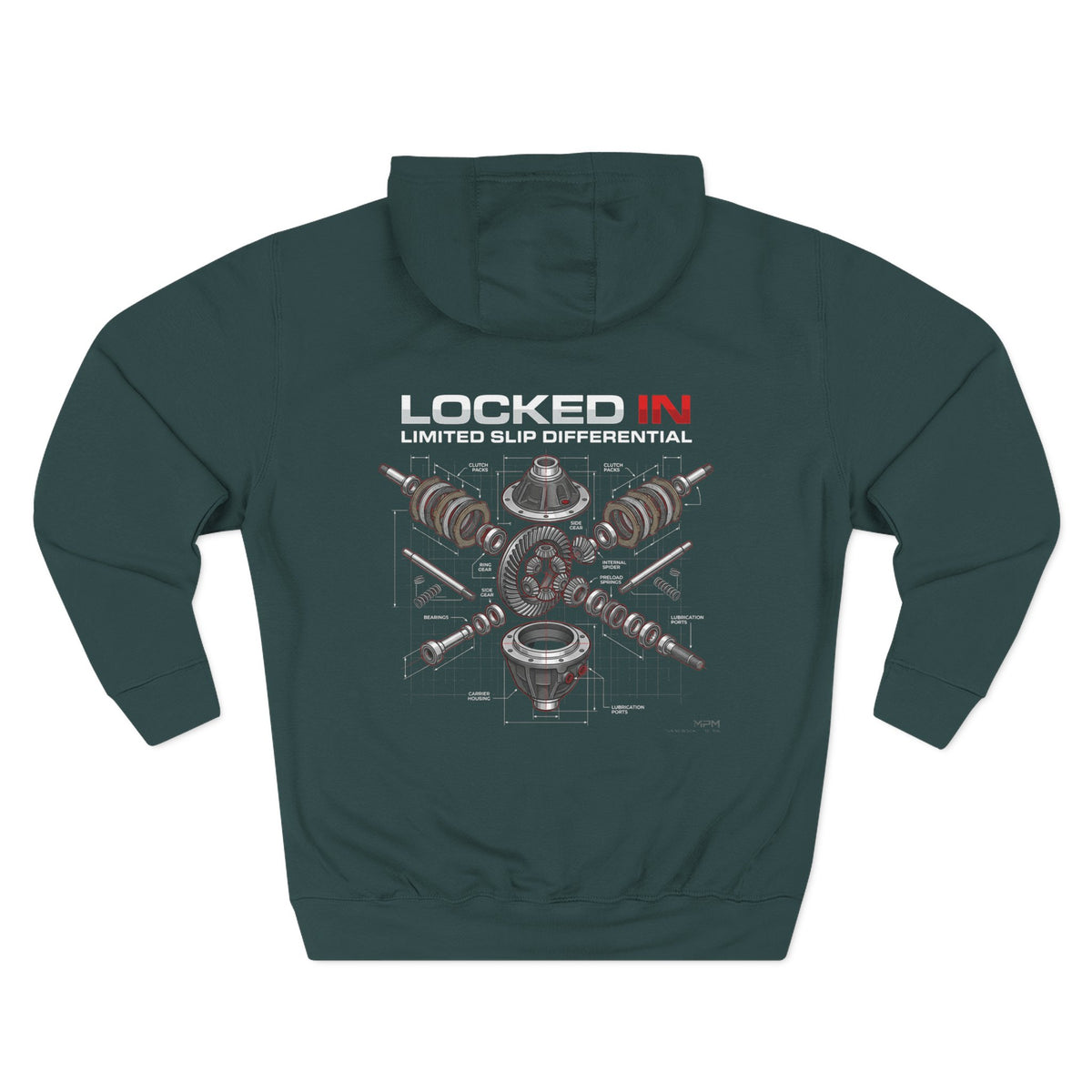 Car Parts Hoodie — Locked In Drivetrain Graphic Fleece | MPM Tuning Design