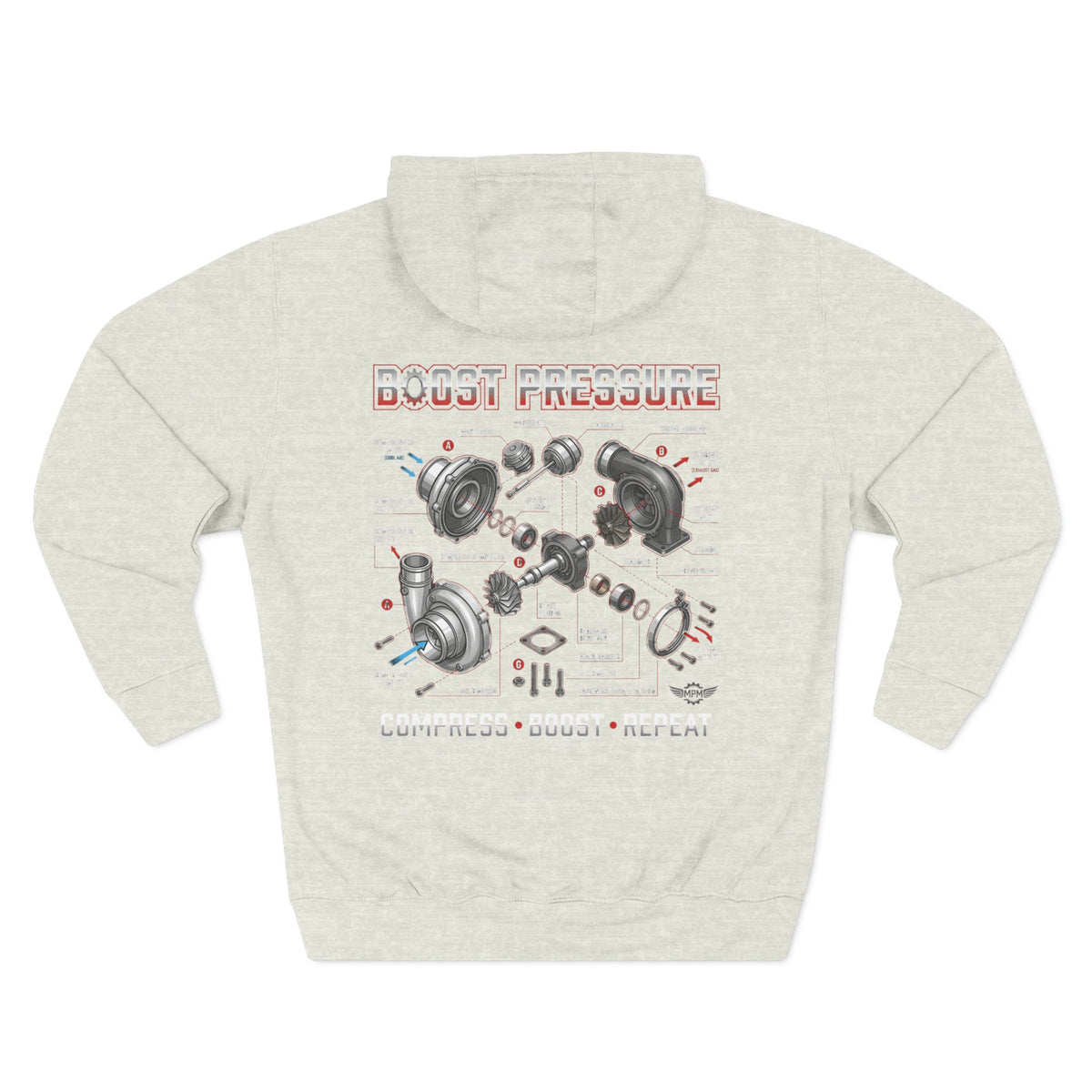 Boost Pressure Turbo Diagram Hoodie — JDM Fleece Pullover | MPM Tuning Design