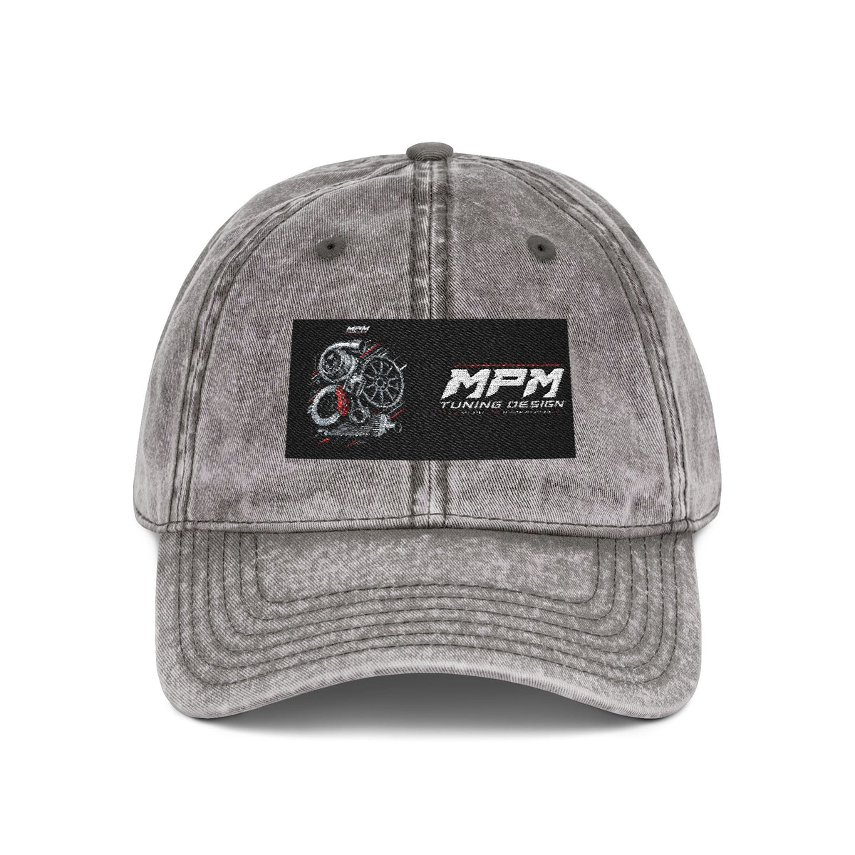 Vintage Embroidered Cap — Distressed Red Dad Hat with MPM Logo | MPM Tuning Design