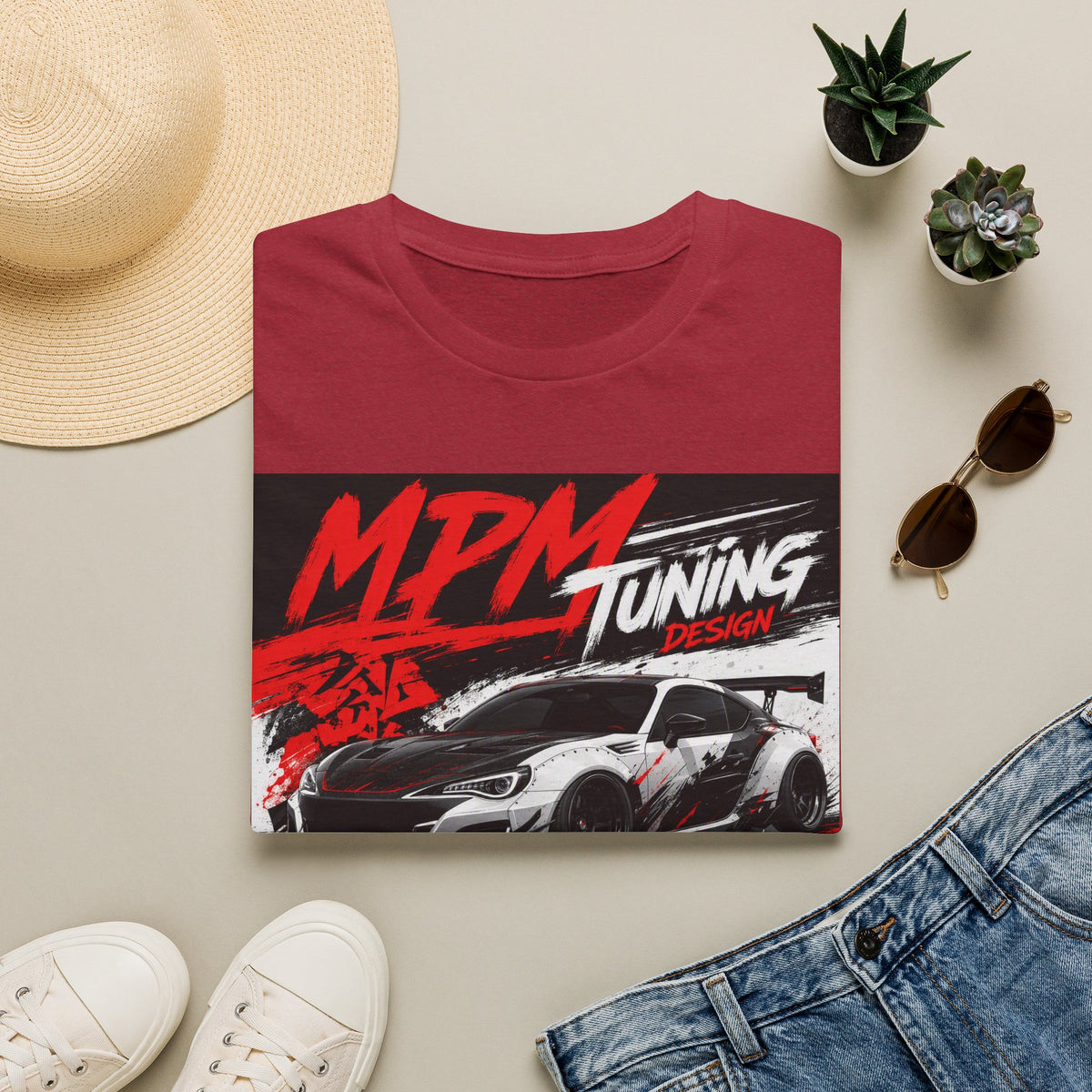 MPM JDM Racing Car Graphic T-Shirt — Red Brushstroke Automotive Tee | MPM Tuning Design