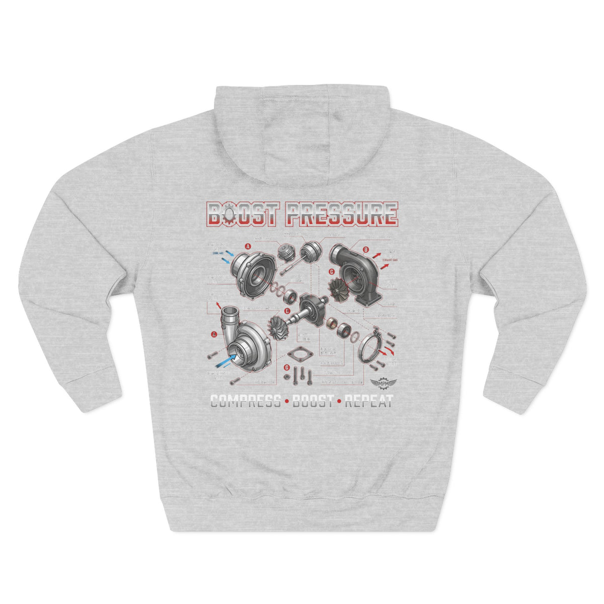 Boost Pressure Turbo Diagram Hoodie — JDM Fleece Pullover | MPM Tuning Design