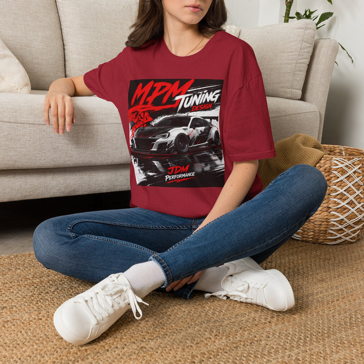 MPM JDM Racing Car Graphic T-Shirt — Red Brushstroke Automotive Tee | MPM Tuning Design