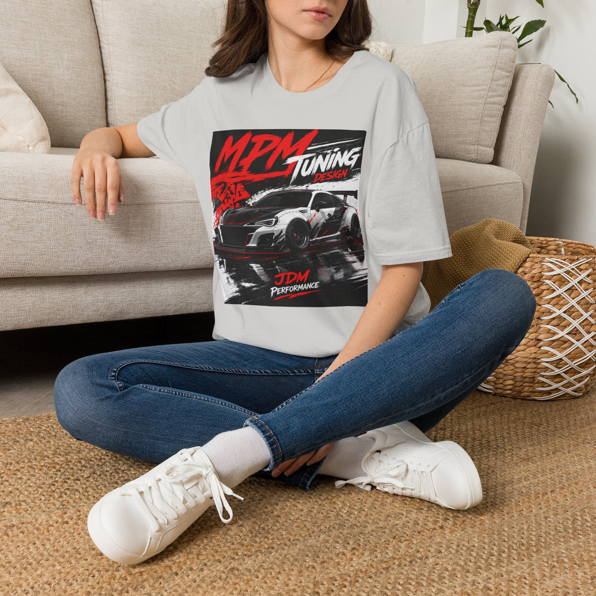 MPM JDM Racing Car Graphic T-Shirt — Red Brushstroke Automotive Tee | MPM Tuning Design