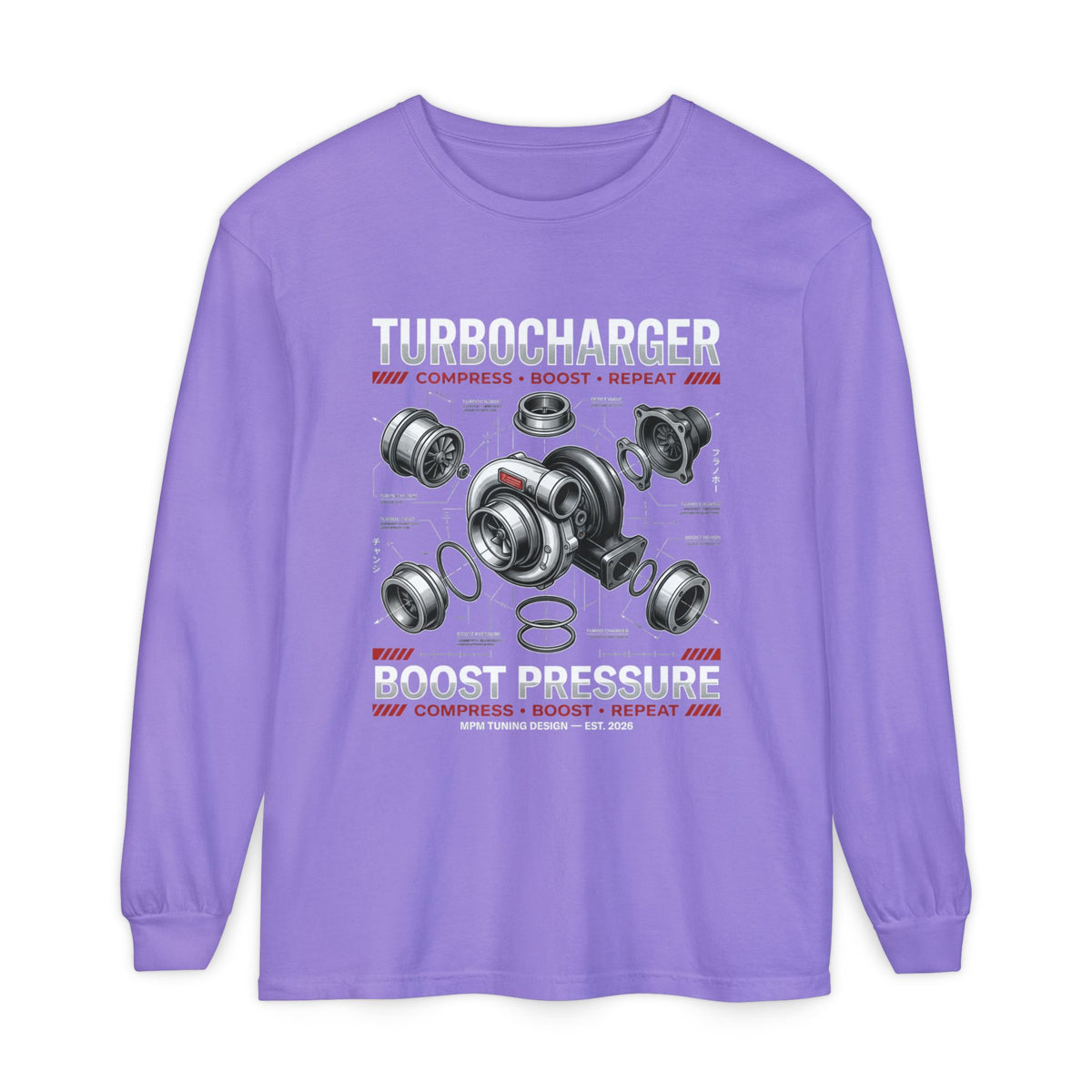 Turbocharger Boost Pressure Long Sleeve Tee — JDM Graphic | MPM Tuning Design
