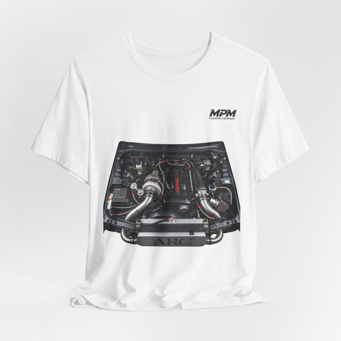 Engine Bay Graphic Tee — Twin-Turbo Motor Illustration T-Shirt | MPM Tuning Design