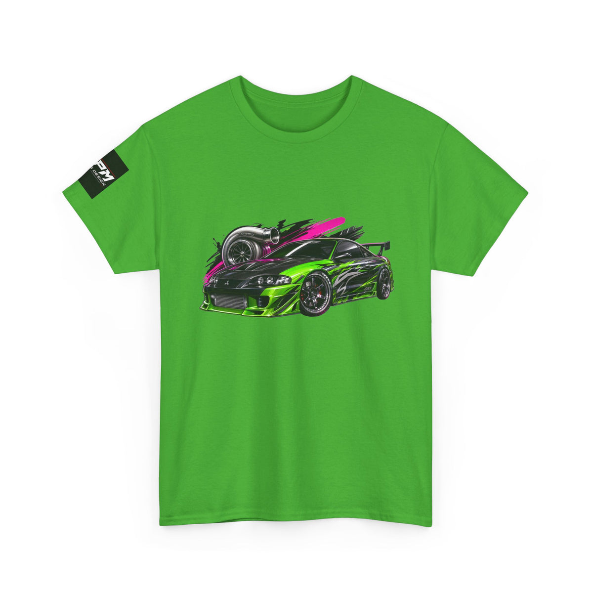 Sportscar Graphic T-Shirt — Neon Green &amp; Pink Drift Car Design | MPM Tuning Design