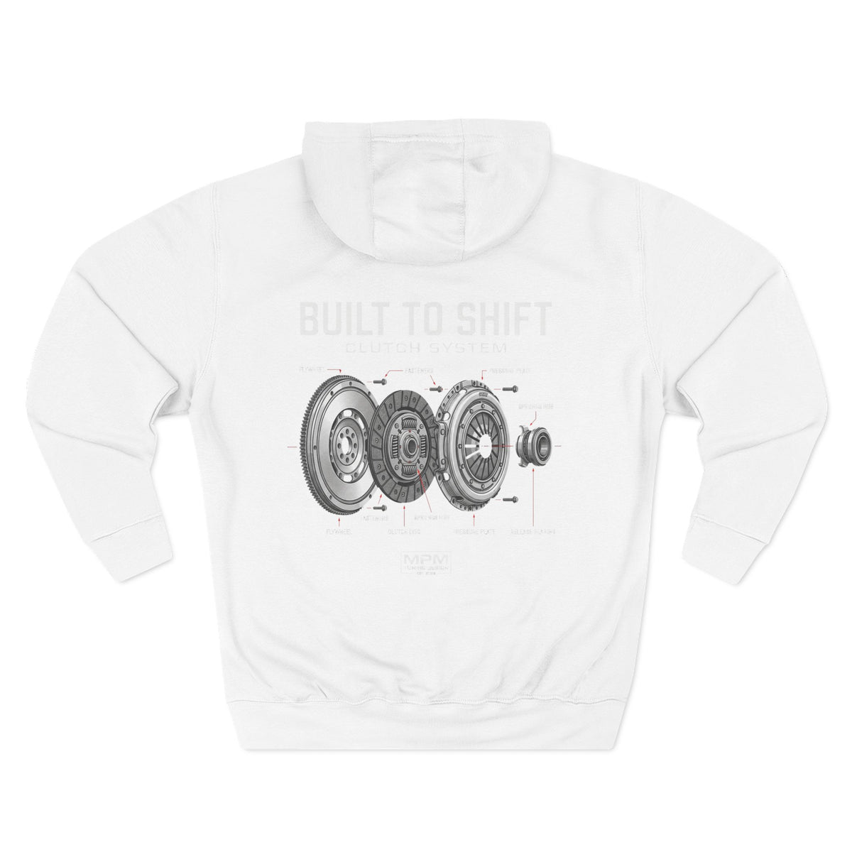 Built to Shift Hoodie — Clutch &amp; Flywheel Mechanic Graphic | MPM Tuning Design