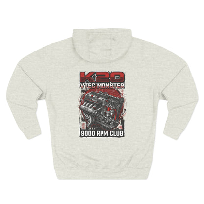 K20 VTEC Monster Hoodie — 9000 RPM Club Graphic Fleece | MPM Tuning Design