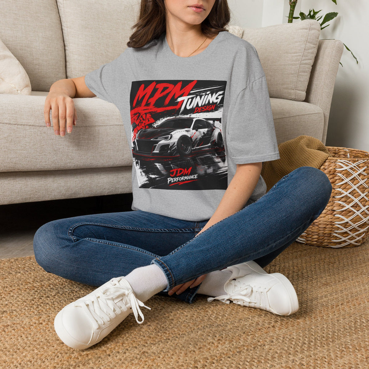 MPM JDM Racing Car Graphic T-Shirt — Red Brushstroke Automotive Tee | MPM Tuning Design