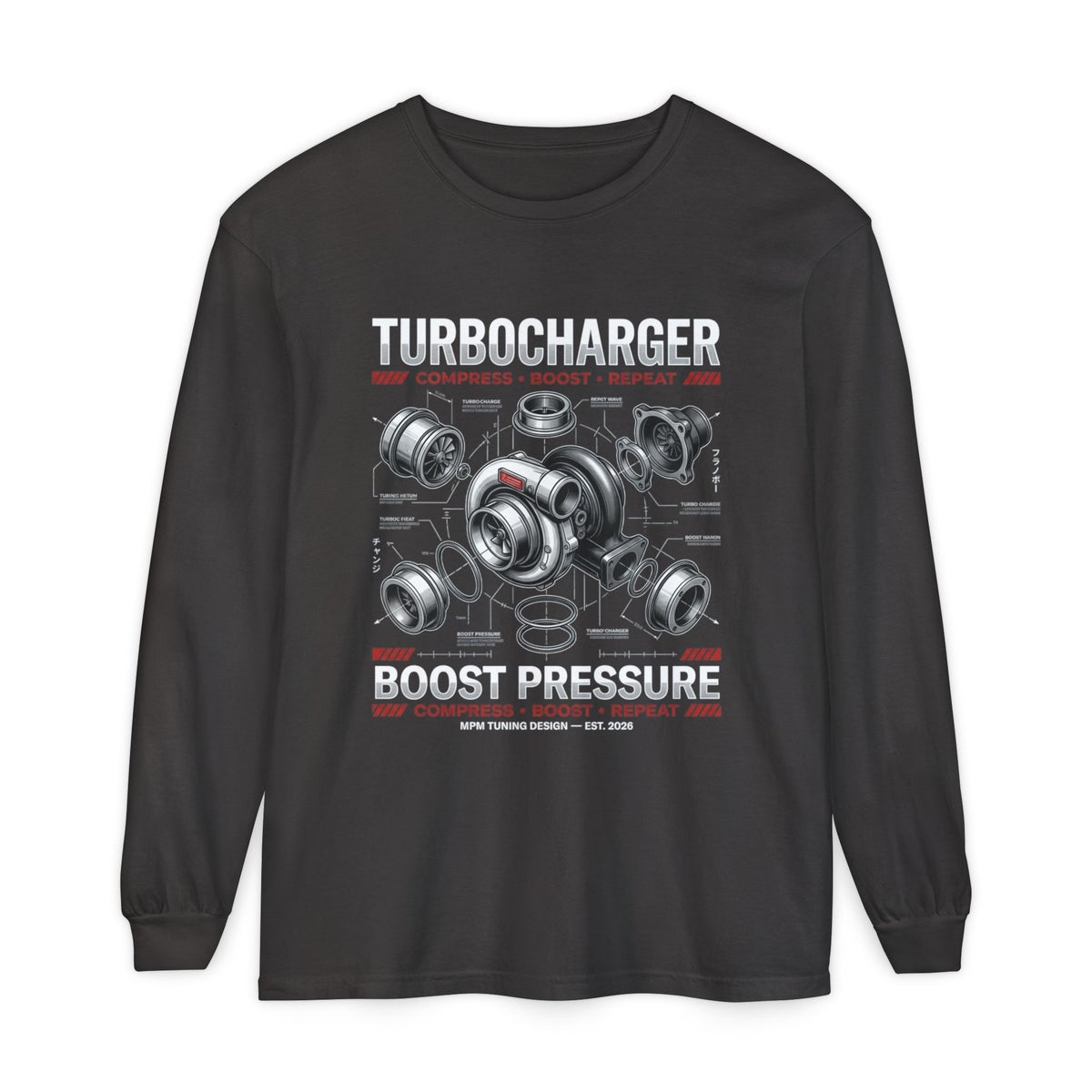 Turbocharger Boost Pressure Long Sleeve Tee — JDM Graphic | MPM Tuning Design
