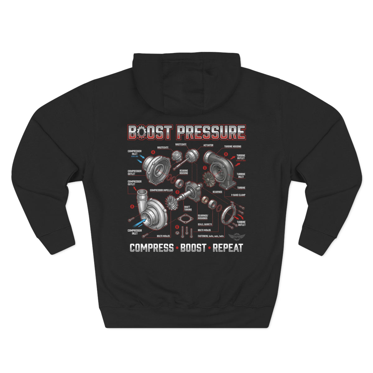Boost Pressure Turbo Diagram Hoodie — JDM Fleece Pullover | MPM Tuning Design