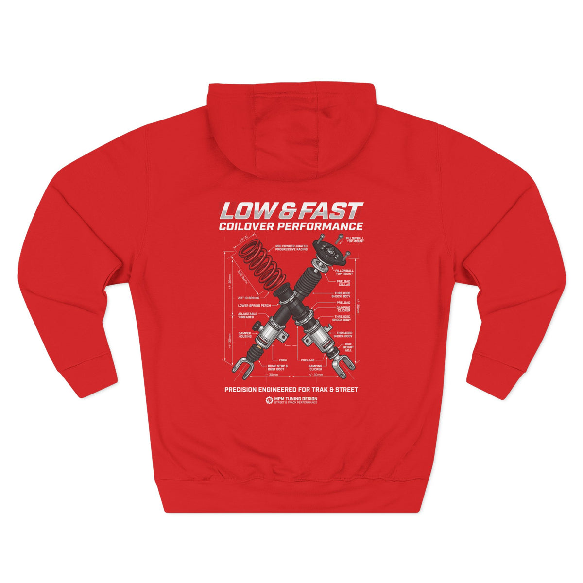 Auto Coil &amp; Strut Hoodie — Racing Suspension Graphic Fleece | MPM Tuning Design