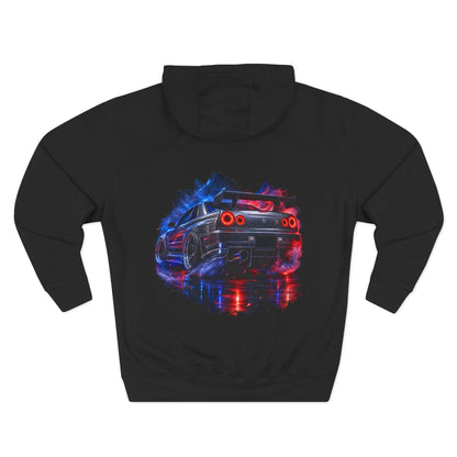 Racing Skyline Hoodie — Neon Drift Car Graphic Fleece Hoodie