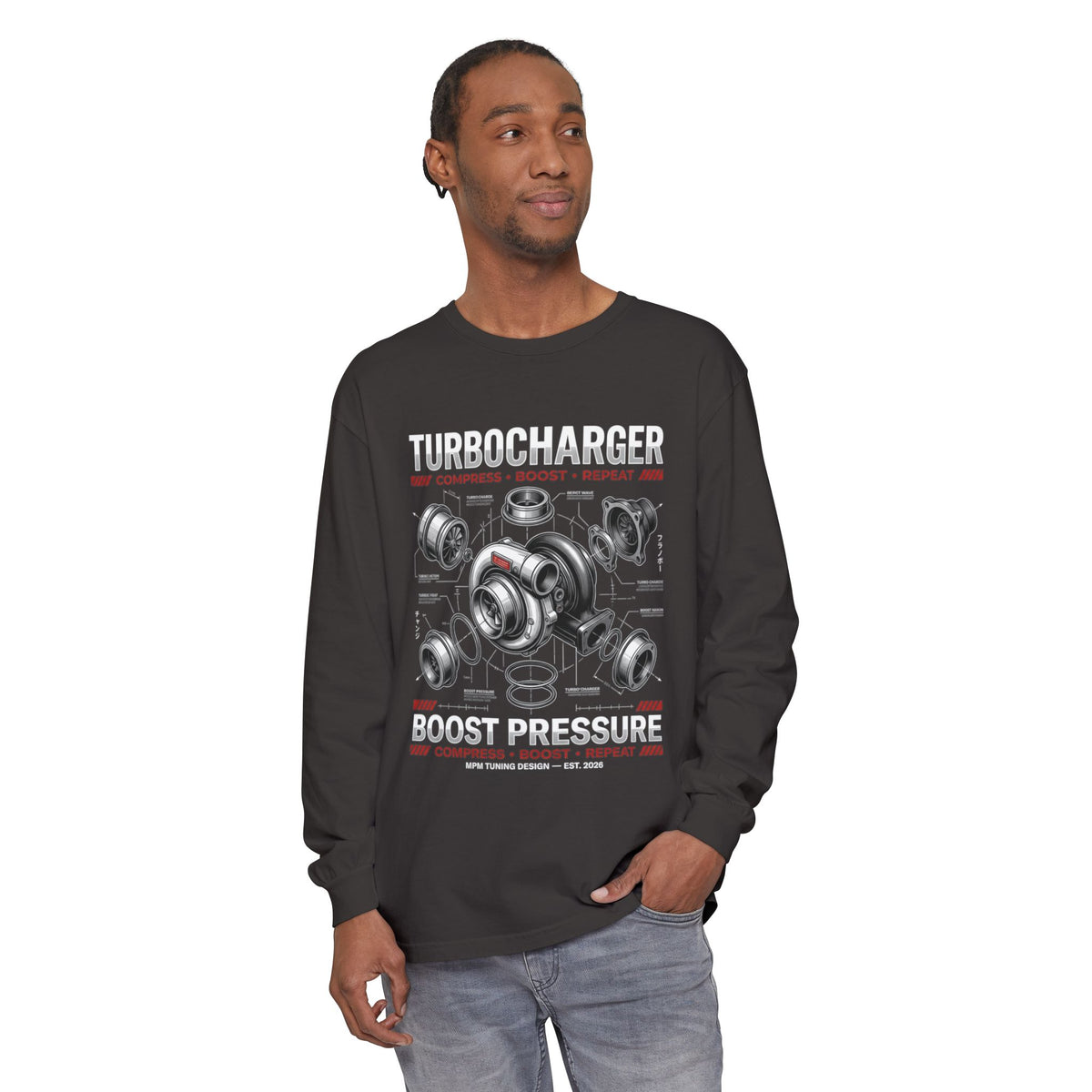 Turbocharger Boost Pressure Long Sleeve Tee — JDM Graphic | MPM Tuning Design