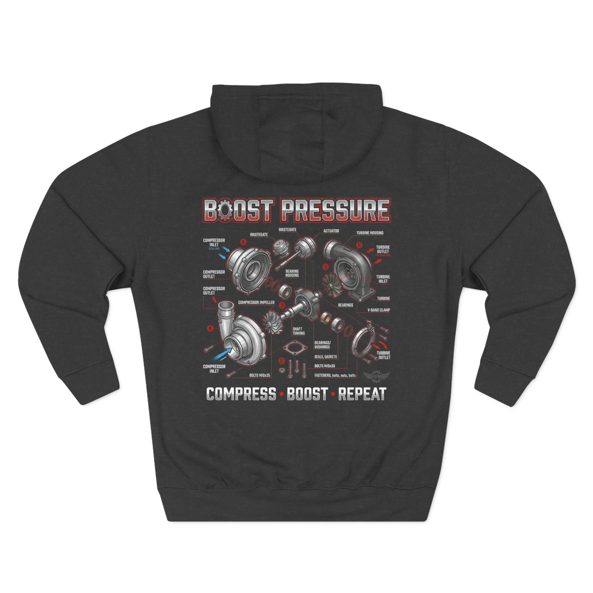 Boost Pressure Turbo Diagram Hoodie — JDM Fleece Pullover | MPM Tuning Design