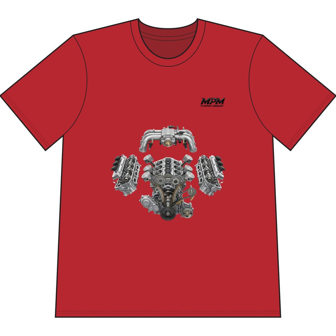 Engine Blueprint T-Shirt — Automotive V8 Parts Illustration Tee