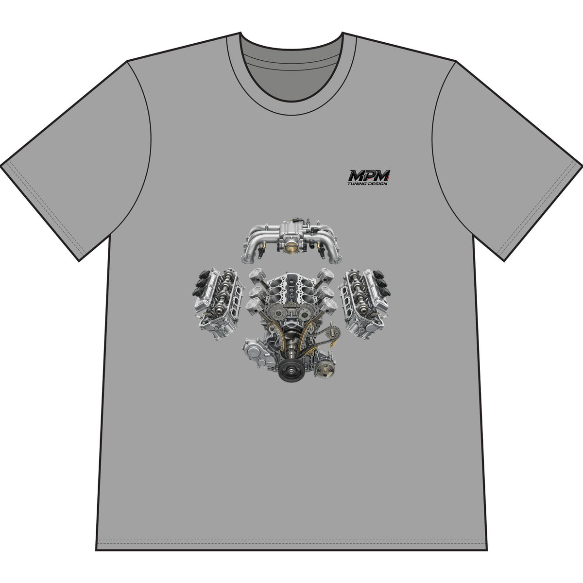 Engine Blueprint T-Shirt — Automotive V8 Parts Illustration Tee