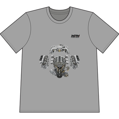 Engine Blueprint T-Shirt — Automotive V8 Parts Illustration Tee