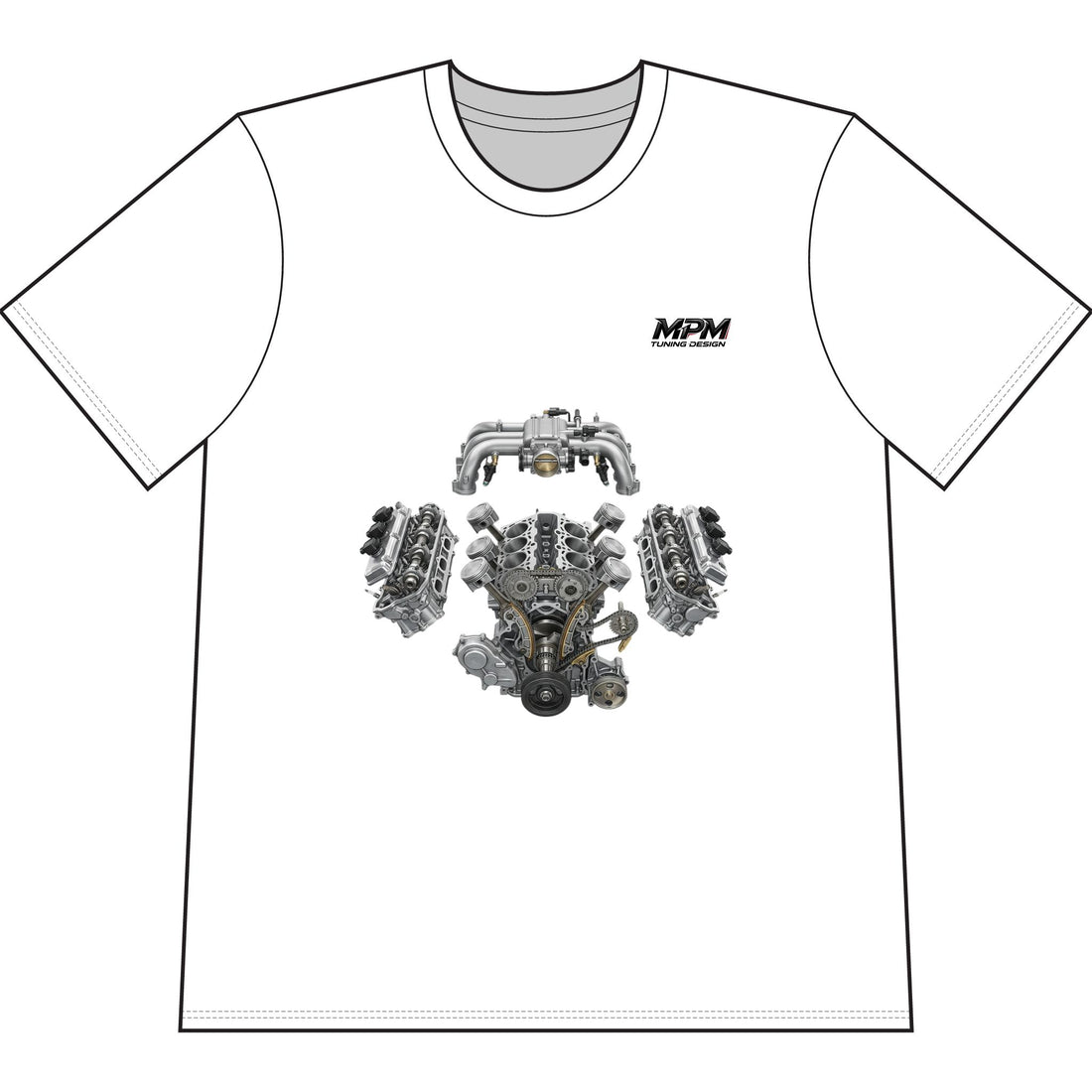 Engine Blueprint T-Shirt — Automotive V8 Parts Illustration Tee