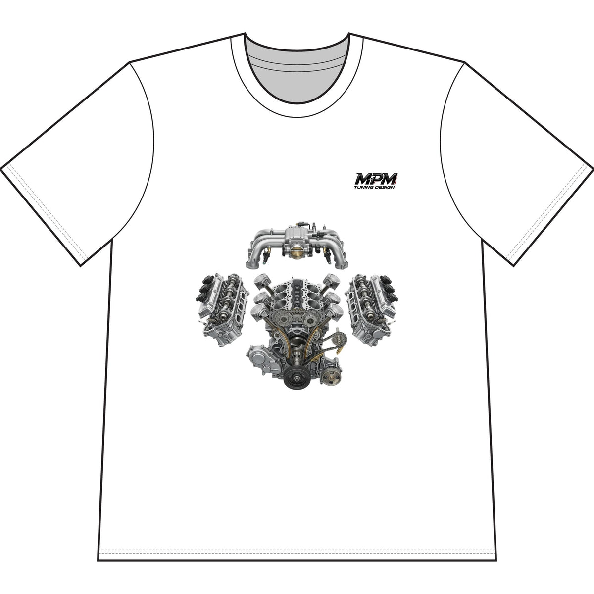 Engine Blueprint T-Shirt — Automotive V8 Parts Illustration Tee